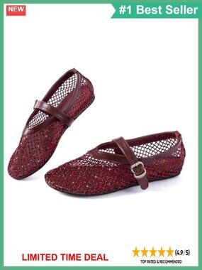 Rhinestone Mesh Mary Jane Flat Sandals Summer Ballet Shoes